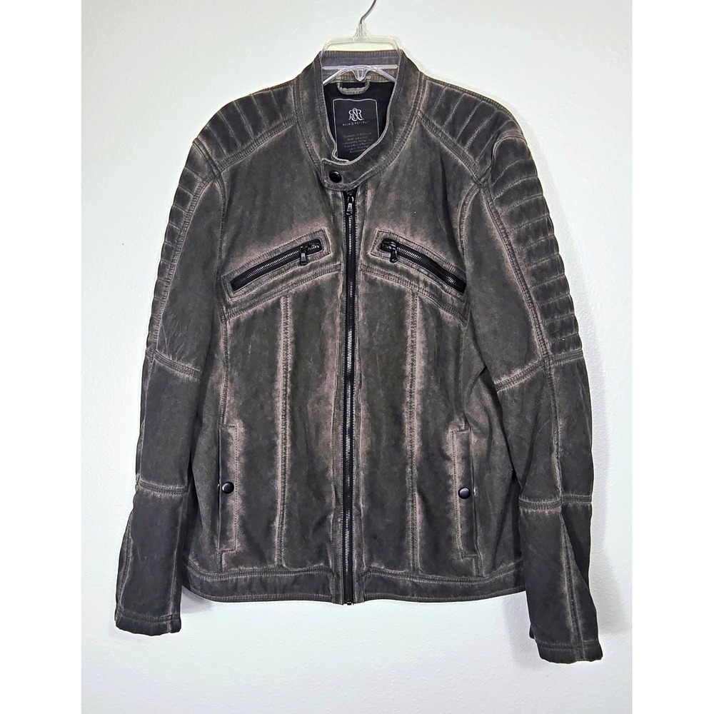 Rock & Republic Men's Olive Trendy Biker Jacket Full Zip Quilted  XL